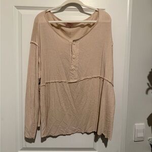 Pink Lily Beige Long Sleeve Henley Top